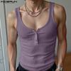 INCERUN Men Sleeveless Casual Tank Tops Solid Color Rib Fitted Undershirts