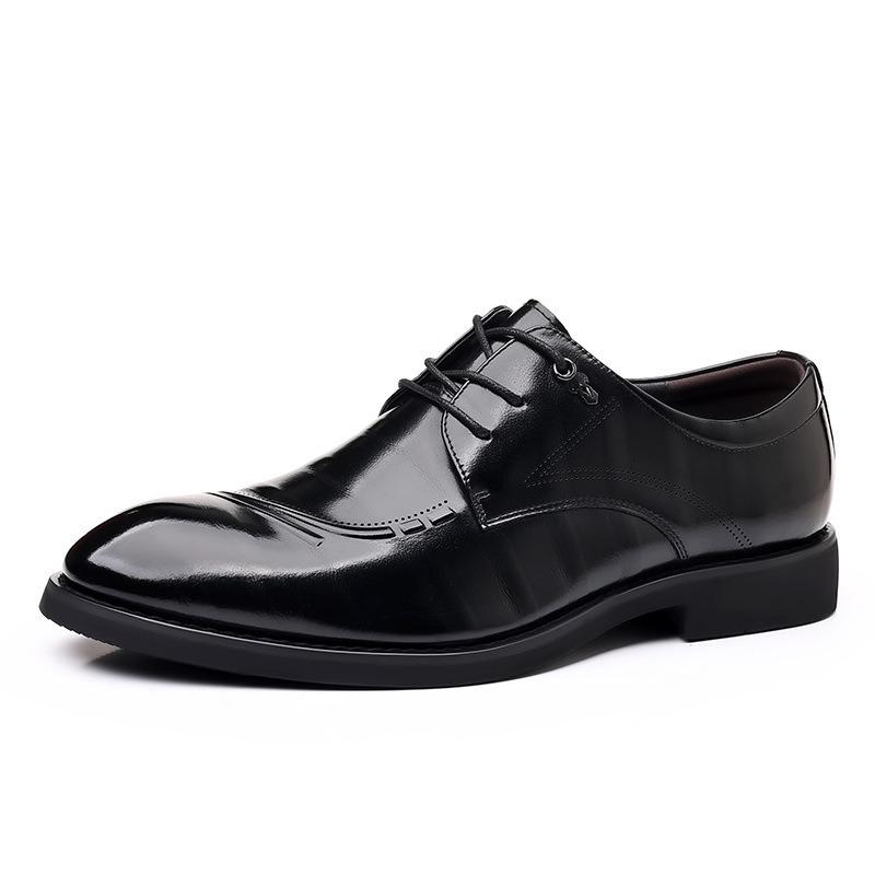 New Men's Genuine Leather British Style Derby Shoes - Breathable, Fashionable, Casual, and Formal.