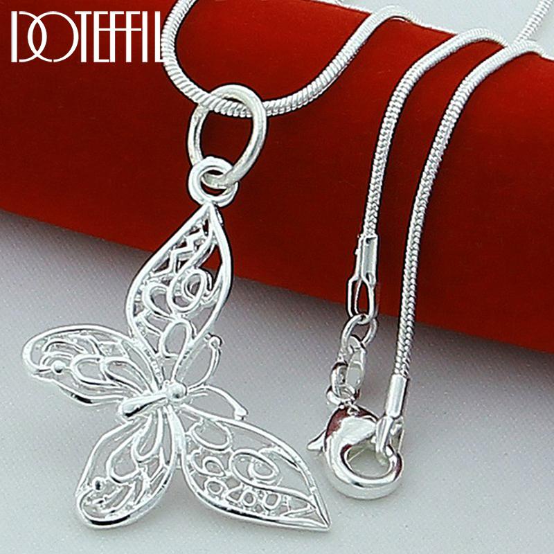 

DOTEFFIL Copper Butterfly Pendant Necklace 18/20/22/24/28/30 inch Snake Chain For Women Wedding Engagement Jewelry 65cm