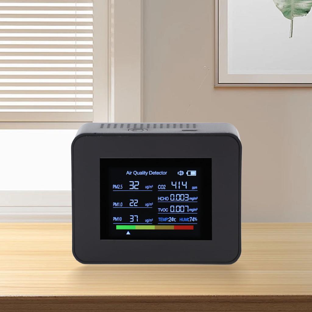Indoor   Quality Meter 8 in 1 CO2 Detector NDIR Sensor Detect PM2.5 PM10 PM1.0 HCHO TVOC Temp Humidity with Alarm