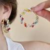 Colorful Dopamine Hoop Earrings For Women  Wrapped Beaded Earcuffs Large Circle Earrings Unique Chunky Threader Ear Jewelry