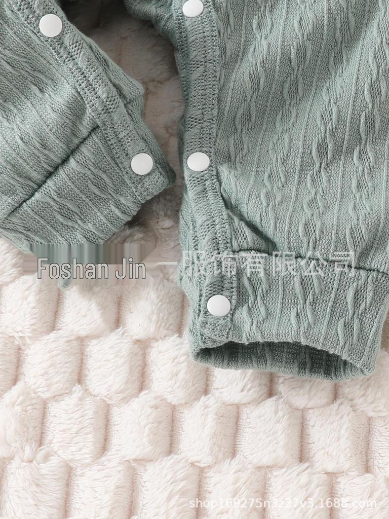 Adorable Baby Boys' V-Neck Bear Onesie - Korean Style Cable Knit for Autumn/Winter