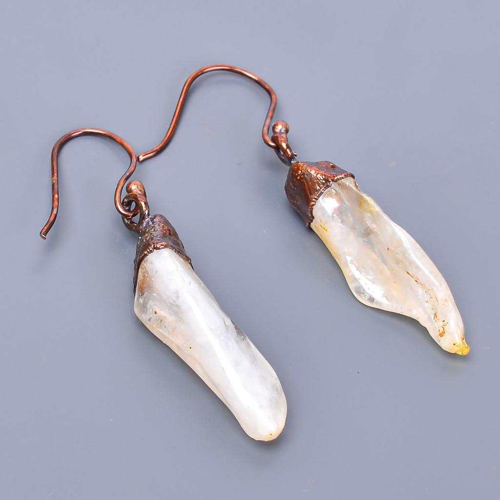 Fancy Natural Crystal Rough Copper Trendy Dangling Birthday Engagement Earrings V-1