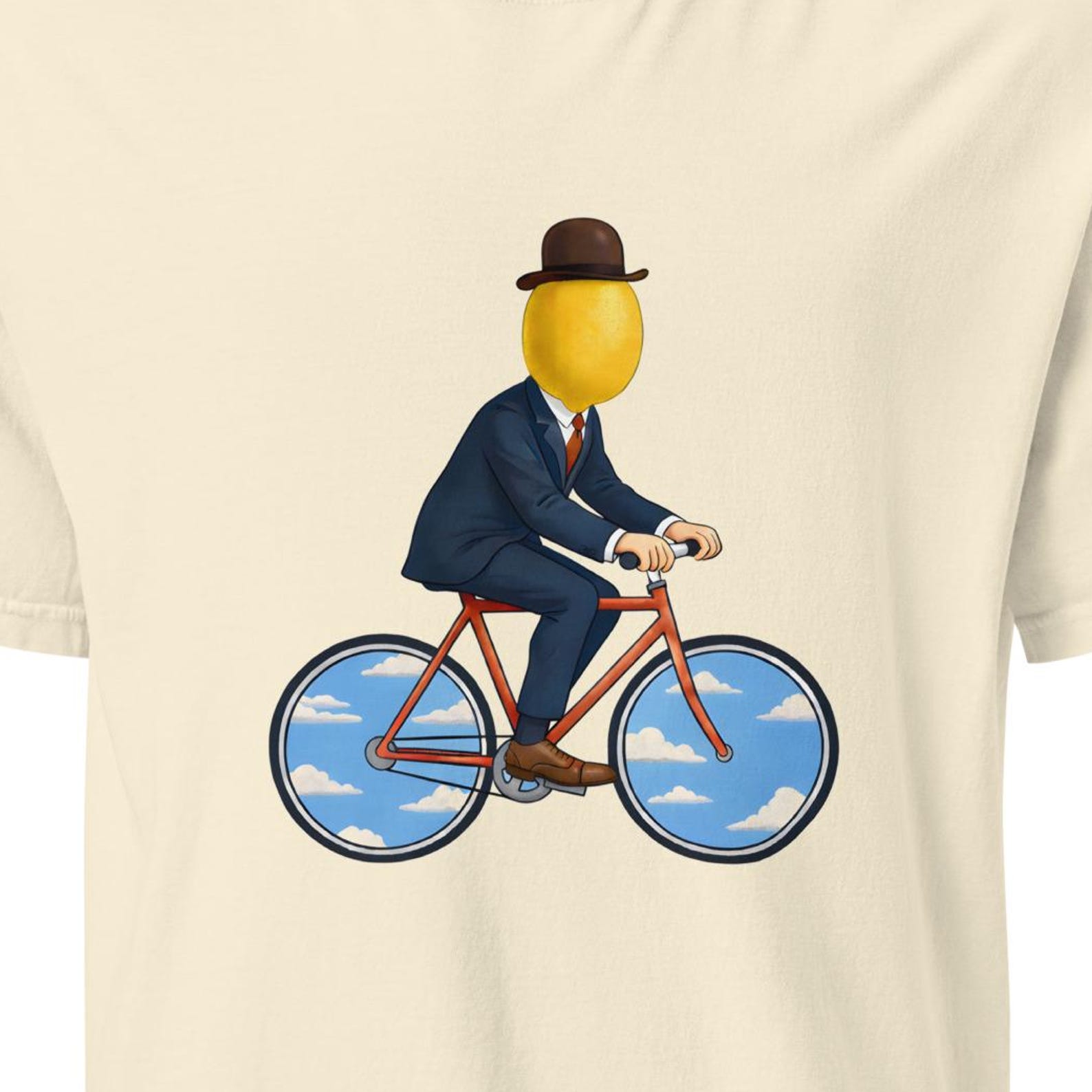 Rene Magritte Man Cyclist T-Shirt, Surreal Bicycle Art Tee, Cycling Shirt for Magritte lovers S