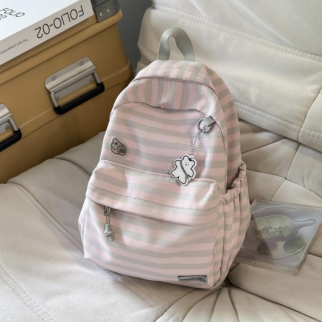 Schoolbag Korean Backpack Striped High-value Student Schoolbag Versatile and Lightweight Student Schoolbag Large Capacity Simple Backpack