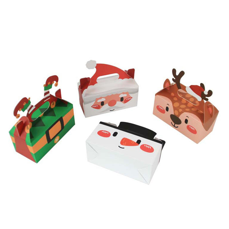 4PCS Foldable Christmas Treat Boxes Mini Cute Santa Cardboard Present Candy Cookie Boxes with Handles Holiday Party Favor