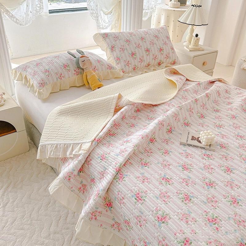 Cotton Quilted Bedspread Set 3 Pieces With Lace Trim Pure Cotton Washed Bed Sheet And Two Pillowcases Soft Breathable Durable Bedding Set
