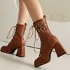 Interesting Platform Ankle Boots For Womens Chunky High Heels Square Toe Boot Fashion Drawstring Shoes Boots Designer Luxury