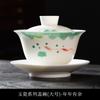 Hand-Painted Suet Jade Hover Lid Bowl Teacup Single Ceramic Suspension Sancai Tea Bowl White Tea Bubble Tea Bowl Tea Set