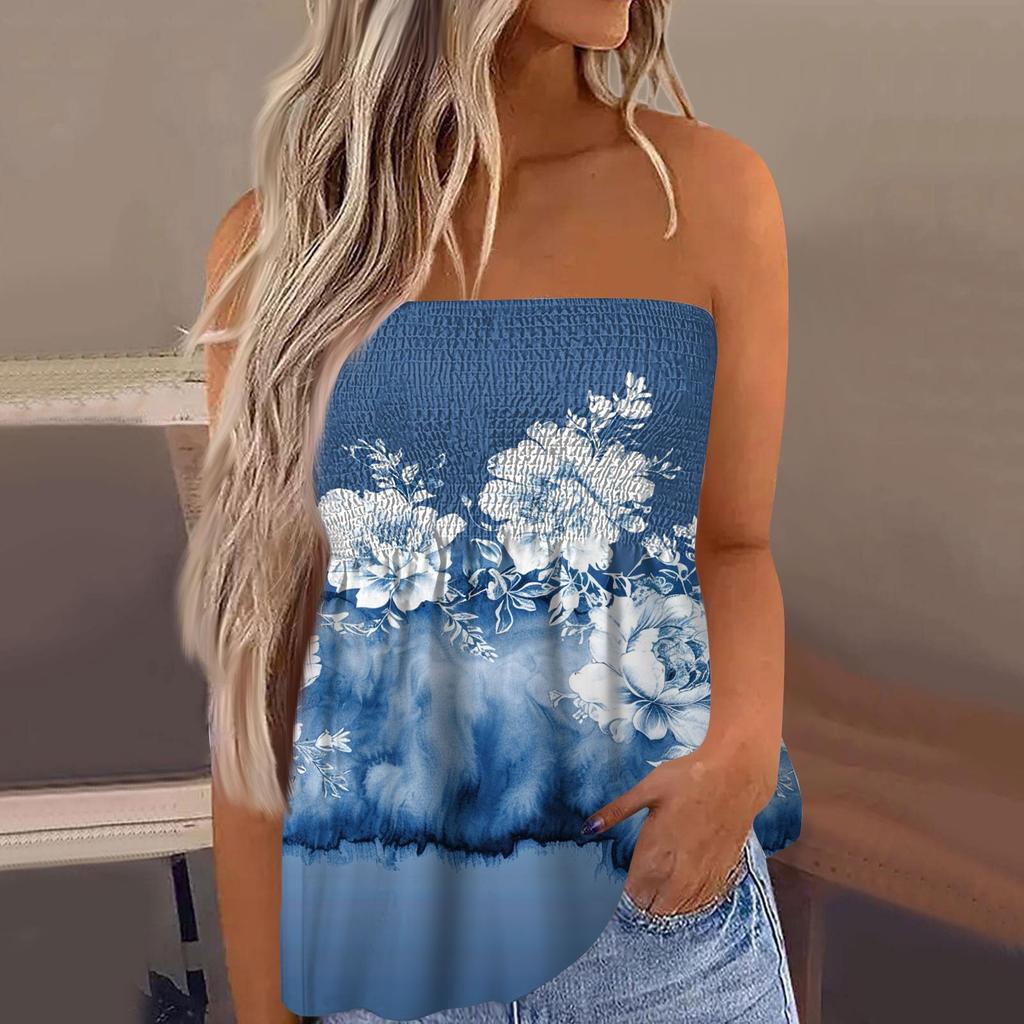 2024 Tube-Tops für Damen, süßes, sexy, schulterfreies, ärmelloses T-Shirt mit Blumendruck