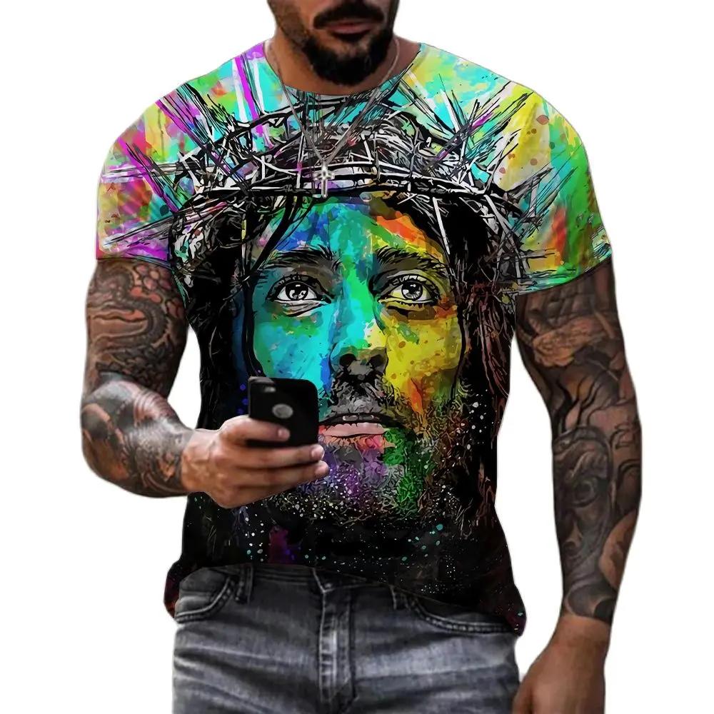 Vintage T-shirts For Unisex 3d Jesus Passion Print Short Sleeve Tops Summer Cross T Shirt Loose Oversized Tee Shirts Unisex Clothing