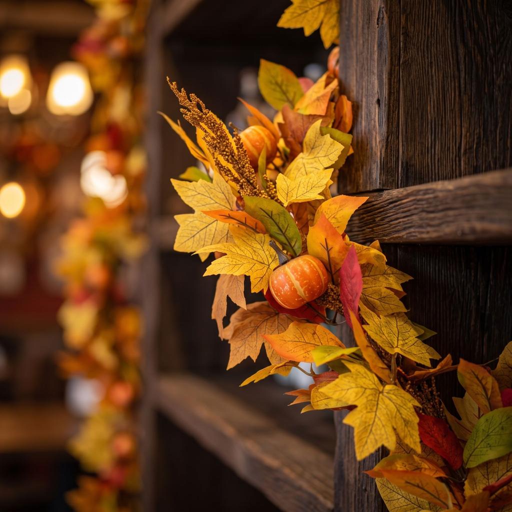 Artificial Maple Leaf and Pumpkin Garland for Thanksgiving Fall Home Decor