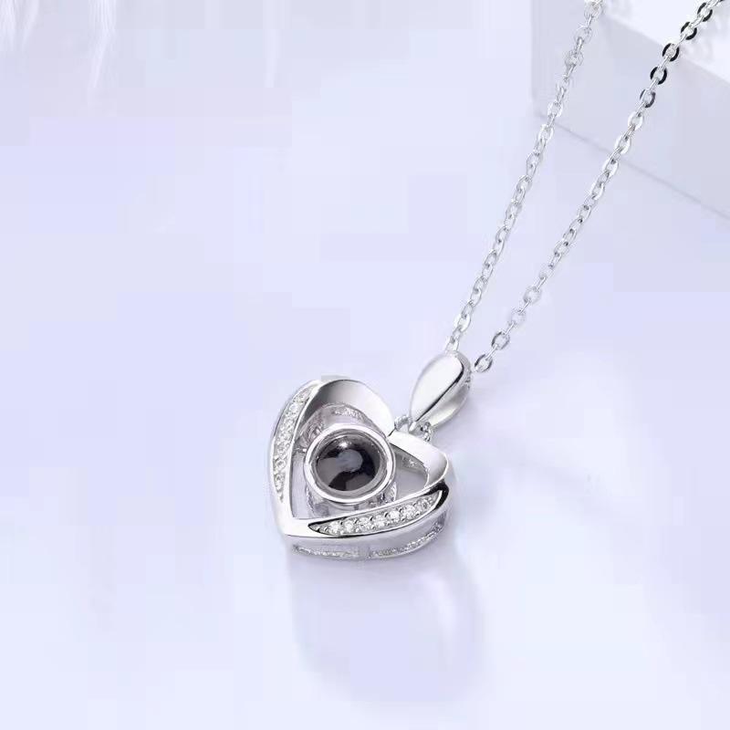 Heart Projection Necklace with 100 Languages for Women - Fashionable Nano Micro-engraved Color Picture Jewelry