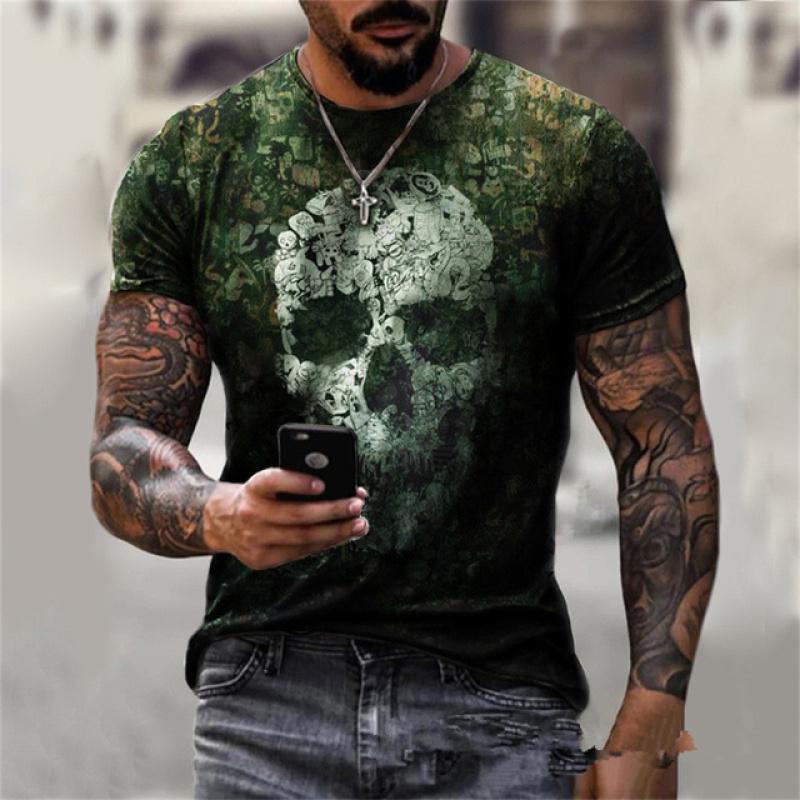Vintage Men's T-Shirt 3D Hell Skull Summer Classic Casual O Neck Short Sleeve Fashion Loose Oversized Top Short Sleeve