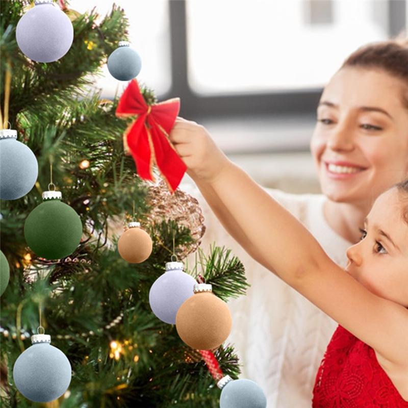 M-Modern-12PCS Velvet Christmas Ornaments Ball Flocked Plastic Shatterproof Xmas Ball Holiday Party Hanging Decorations
