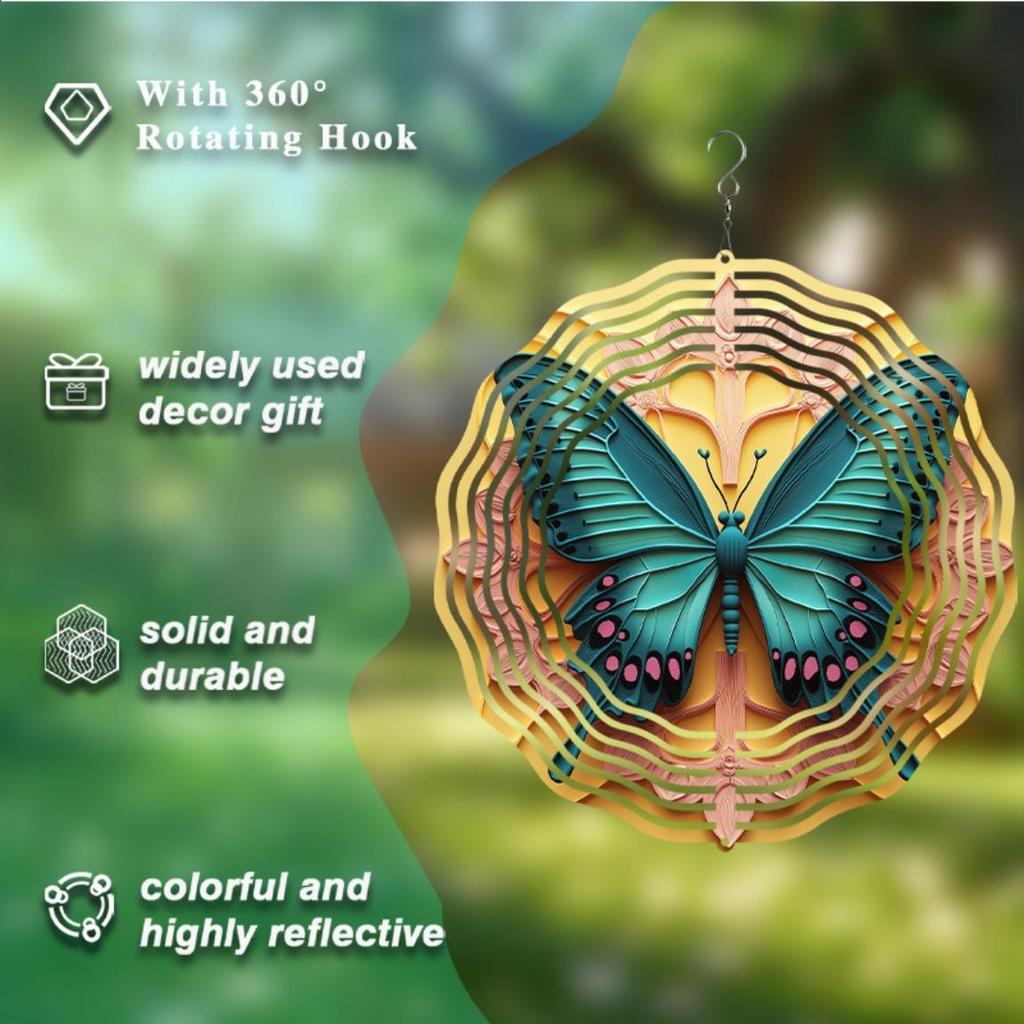 10 Zoll Windspiel mit 360 Grad drehbarem Haken Keine Batterie erforderlich für Outdoor Rasen Gartendekor Frühling Sommer Feiertagsgeschenk
