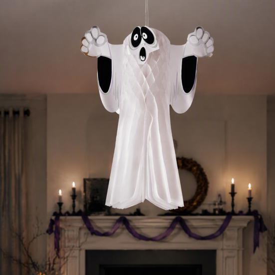 Decorative Ghosts for Halloween Night 3D Honeycomb Paper Flying Ghost Hanging Decoration Party Indoor Ghostly Origami Decorations Outdoor Home Decor,