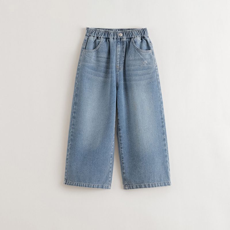 Mark Jenny Girls Rhinestone Bow Wide-Leg Jeans Children s Pants 2026 Spring New Style 551381 Blue 160