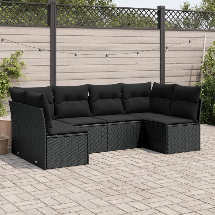 VidaXL Salon de jardin 6 pcs avec coussins noir résine tressée 3249224