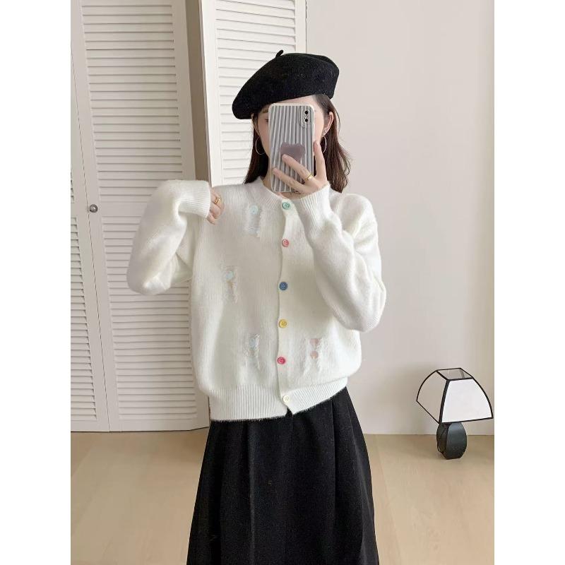 

Spring and Autumn New Casual Versatile Color Button Cardigan Fashion Temperament Women s Cardigan Crew Neck Knitted Cardigan Top Trend average size