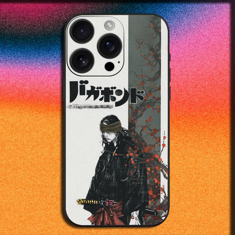 Miyamoto Musashi V-Vagabond Manga Phone Case For iPhone 16,15,14,13,12,11,Pro,XS,Max,XR,Plus,SE,Mini Soft Black Cover