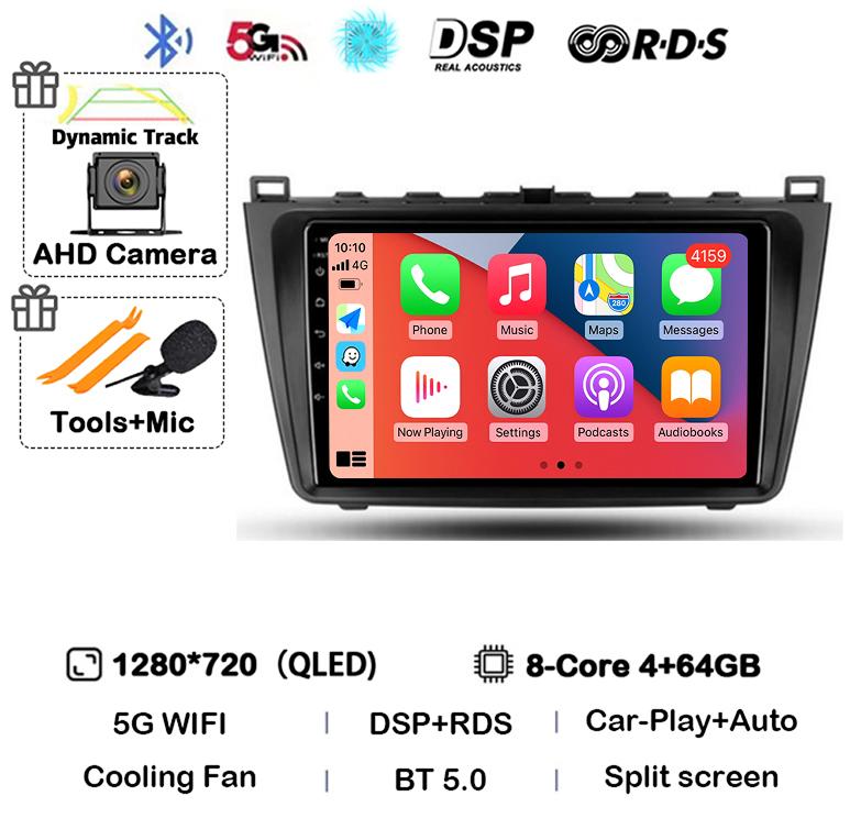 Car Radio Android14 Carplay Auto For Mazda 6 GH 2007 2008 2009 2010 2011 2012 Multimedia GPS Video Player Stereo 2din Head Unit