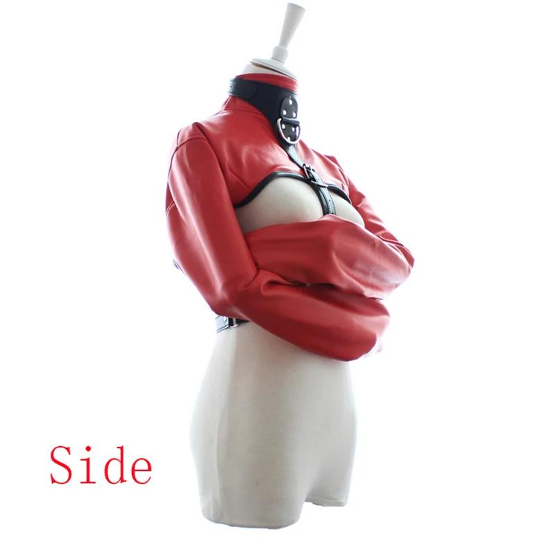 Manyjoy PU Leather Straight Jacket Top Women's Open Breast Jacket Straight Body Arm Binder Harness  Role Play Costumes