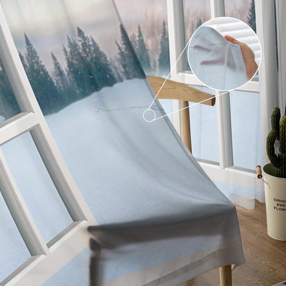 For Living Room Bedroom Space Decoration Chiffon Translucent Voile Kitchen Area Window Opening Drape Drapes - Sunrise Snow Footprints Tulle Curtains