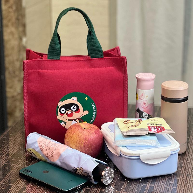 Cute Bear Canvas Lunch Tote - Large Capacity Bento Bag for Students & Moms