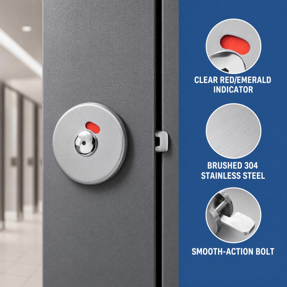 Stainless Steel Latch Lock Silver Indicating Door Lock Durable Privacy Door Lock Restroom