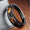 Black Leather Rope Yellow Tiger Stone Men's Double Layer Natural Stone Woven Bracelet Handmade Multilayer Leather Bracelet 2026