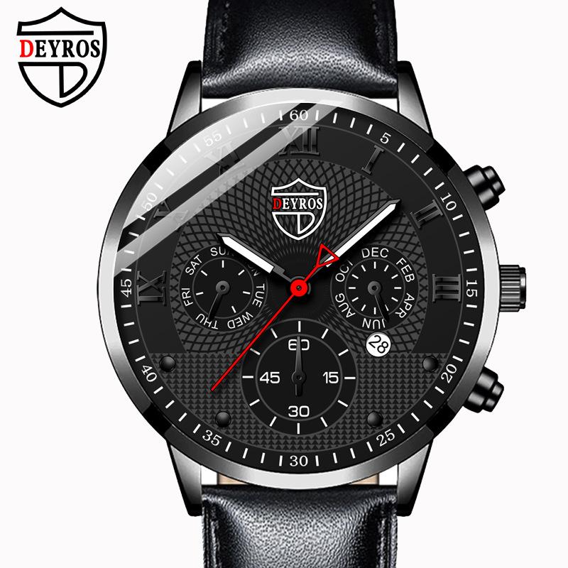 

Новий календарний чоловічий годинник Повсякденний годинник Модний шкіряний годинник Кварцовий годинник синій/срібний