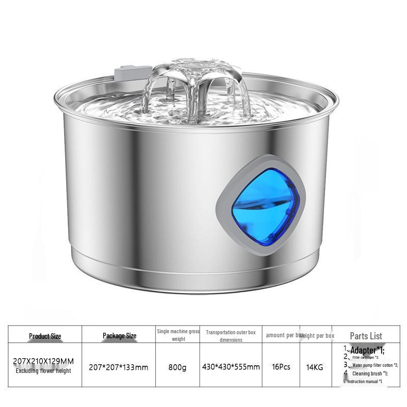 Cross-Border Stainless Steel Cat & Dog Water Fountain - Silent 2.8L Pet Water Dispenser
