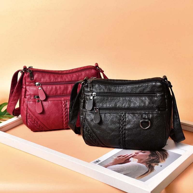 New Fashion Trend Mother Bag Portable Large Capacity Middle-aged and Elderly Women's Bag Soft Leather Anti-splashing Single Shoulder Messenger Bag