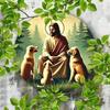 Vintage Blechschild Jesus und Hunde Rundes Metallposter Wanddekoration für Zuhause