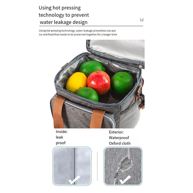 M-Modern-Crossbody Lunch Bag Double Layer Capacity Handbag Thermal Insulated Lunch Bag Portable Outdoor Picnic Reusable Black