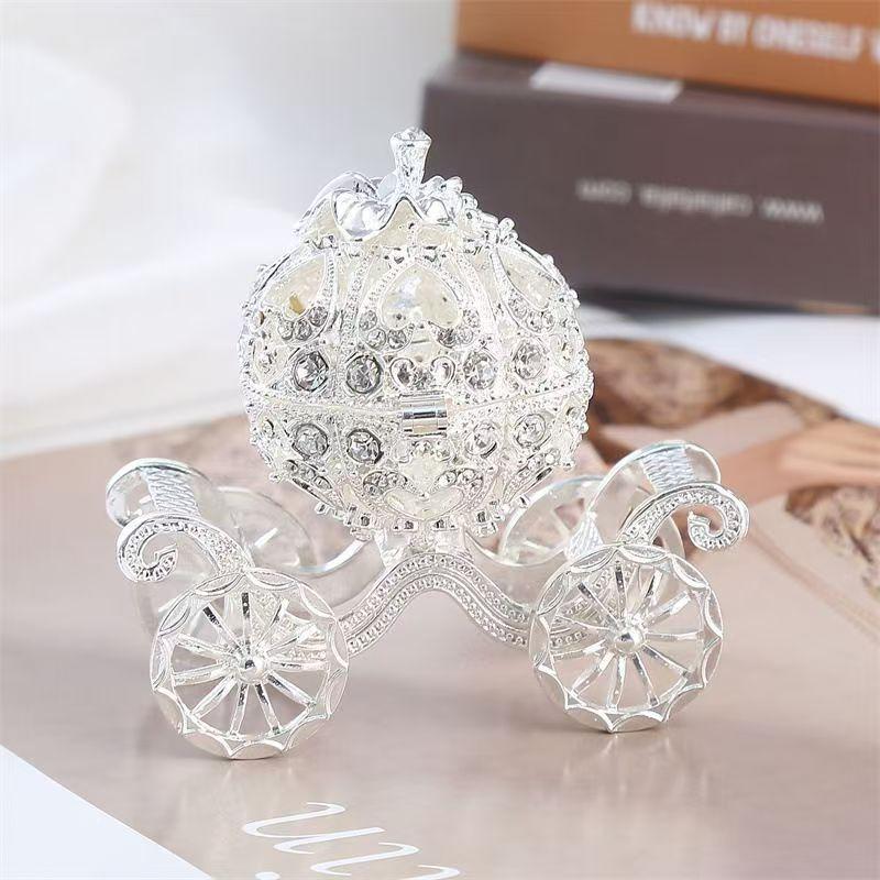 European Halloween Pumpkin Carriage Rhinestone Storage Box - Metal Craft Ornament for Home Decor