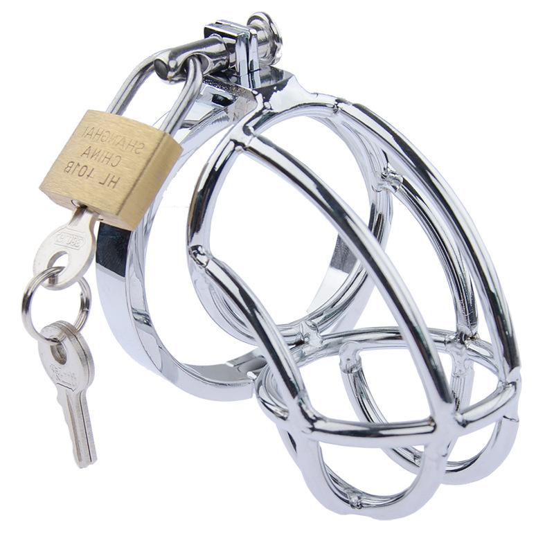 Edelstahl-Metall-Hahnkäfig mit Penis-Bondage-Hülse, Stachelring, Keuschheitsgürtel für Männer, sperrt Erwachsenengürtel mit Schloss-Sex