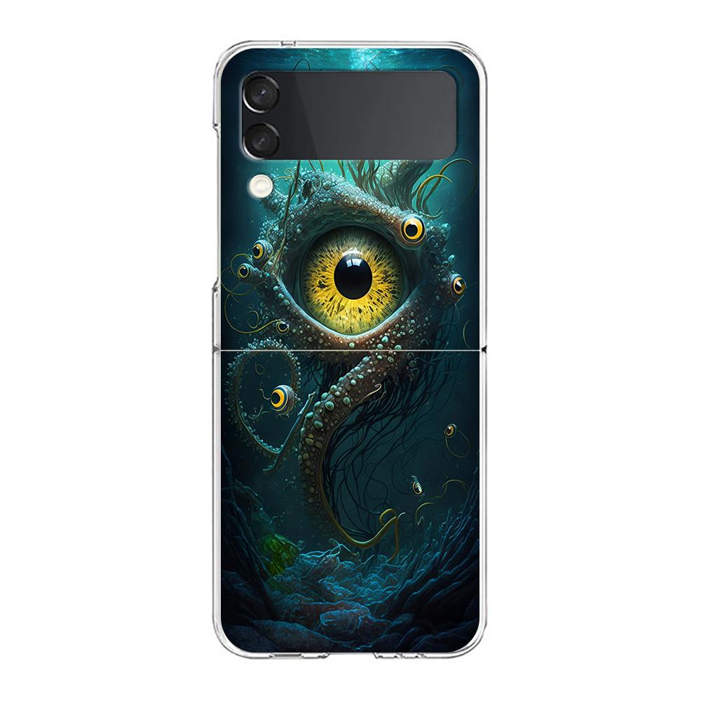 Phone Cover For Samsung Galaxy Z Flip 6 5 4 Case Transparent For Samsung Z Flip 3 Hard PC Foldable Shell The Eye Of Cthulhu Bags