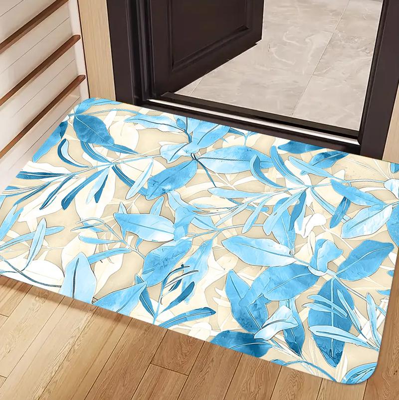 Nordic Style Plant Flower Printed Carpet Retro Style Green Plant Pattern Door Mat Farmhouse Living Room Bedroom Entrance Carpet