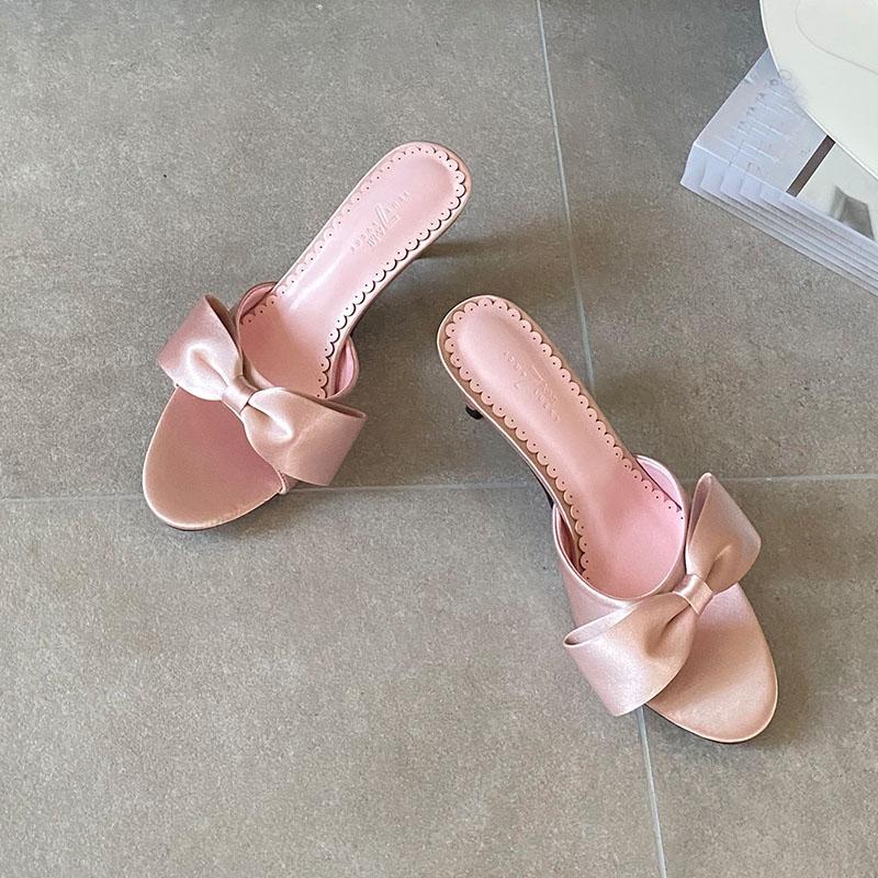 Mode Mode Schleife Elegant Damen Dünne Absätze Pumps Schuhe Luxus Damen Slipper Schuhe Runde Zehenpartie Damen High Heels Schuhe