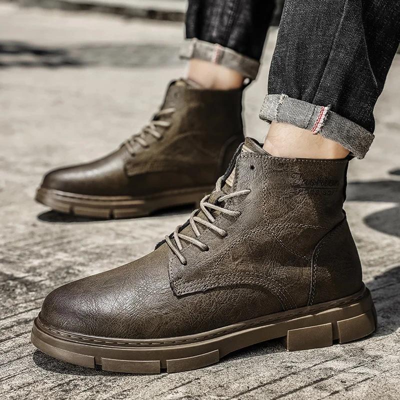 Golden Sapling New Genuine Leather Boots for Men Concise Ankle Boot Male Outdoor Non-slip Hiking Botas Climbing Shoes