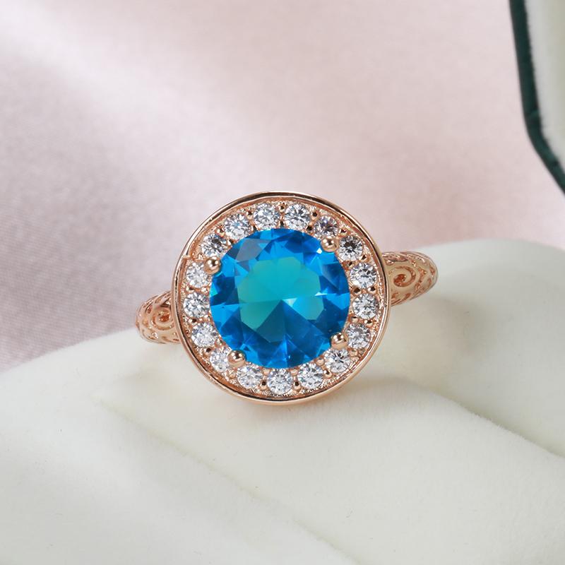 Kinel lesklé velké modré zirkonové prsteny pro ženy snubní prsteny v barvě růžového zlata