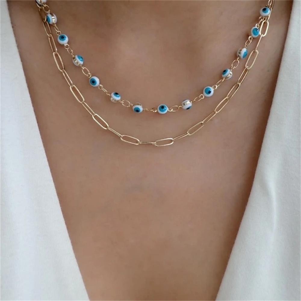Classic Gold Multilayered Necklace for Women Vintage Silver Geometric Pendant Necklaces Butterfly Choker Jewelry
