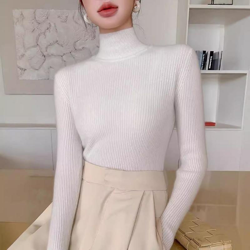 Autumn and winter new women's turtleneck sweater swan neck heap collar tight versatile long-sleeved knitted sweater with slim-fitting bottoming shirt