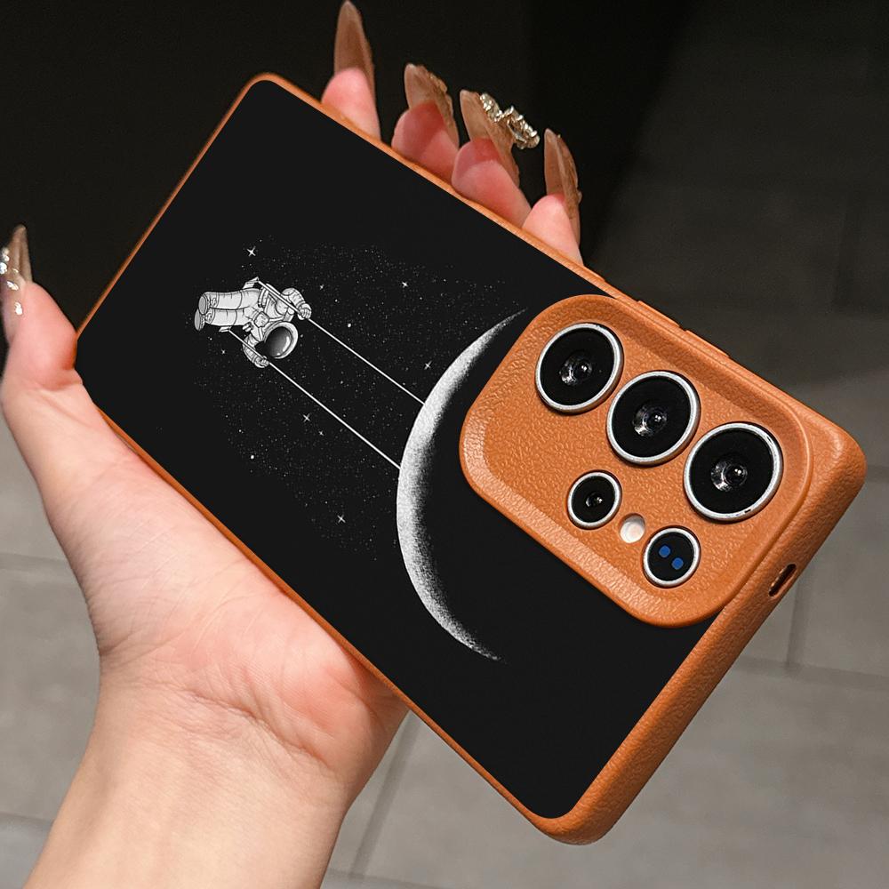 Samsung A07 Xiaomi Redmi 13C 14C for iPhone 17 Pro Max Infinix Realme Phone Cases Soft brown Leather pattern TPU Case NY60 space astronaut skate moon