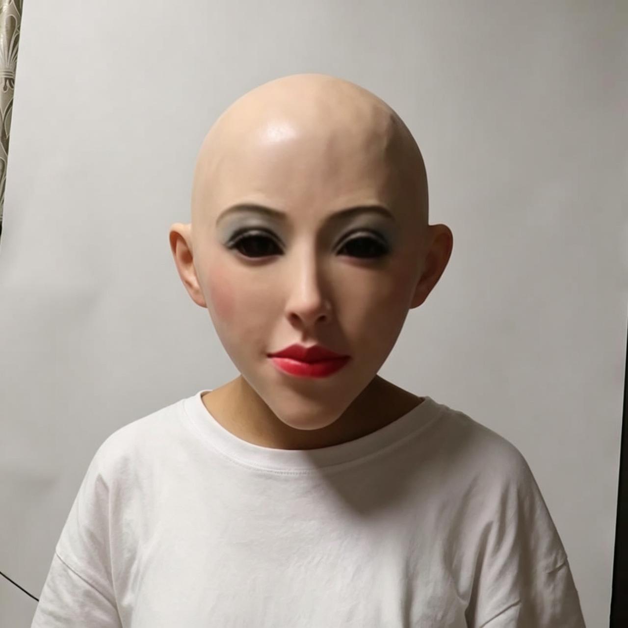 Kahlköpfige Schönheits-Latexmaske, Live-Stream-Partymaske One size fits all adults beige