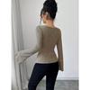 Women Solid Off Shoulder Slim Ribbed Knit Long Sleeve Commuting Pullover Base Top
