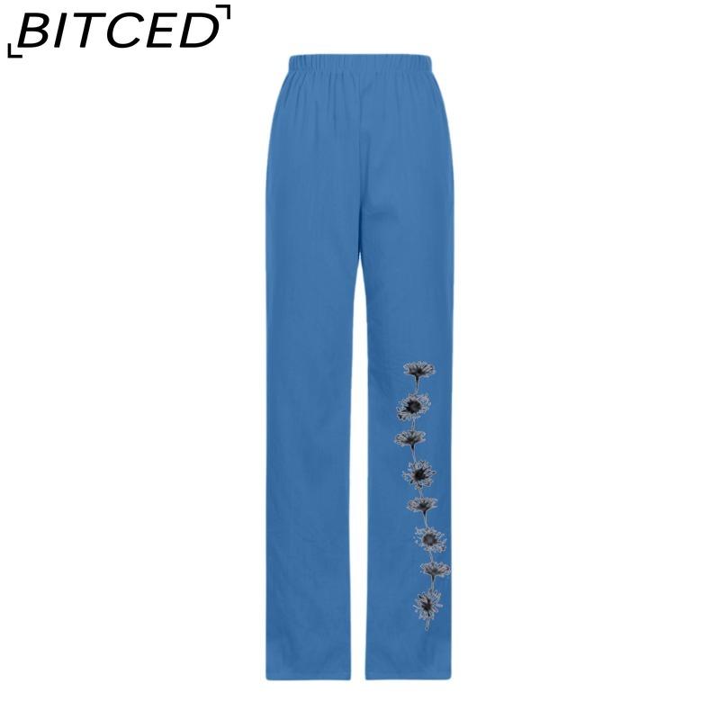 BITCED Fashion Popular Floral Print Harem Pants with Flower Pockets Mid Waist Trousers Streetwear