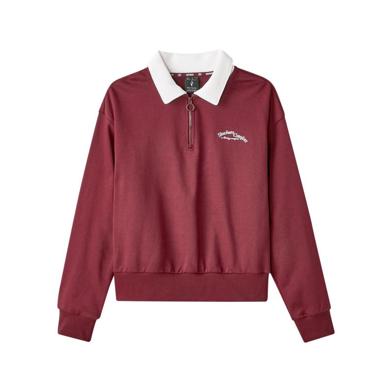 Skechers Sport Alliance Series Fashion Versatile Letter Pullover Half-Zip Sweatshirt Women sweatshirt Grape-Red L324W071-003T S